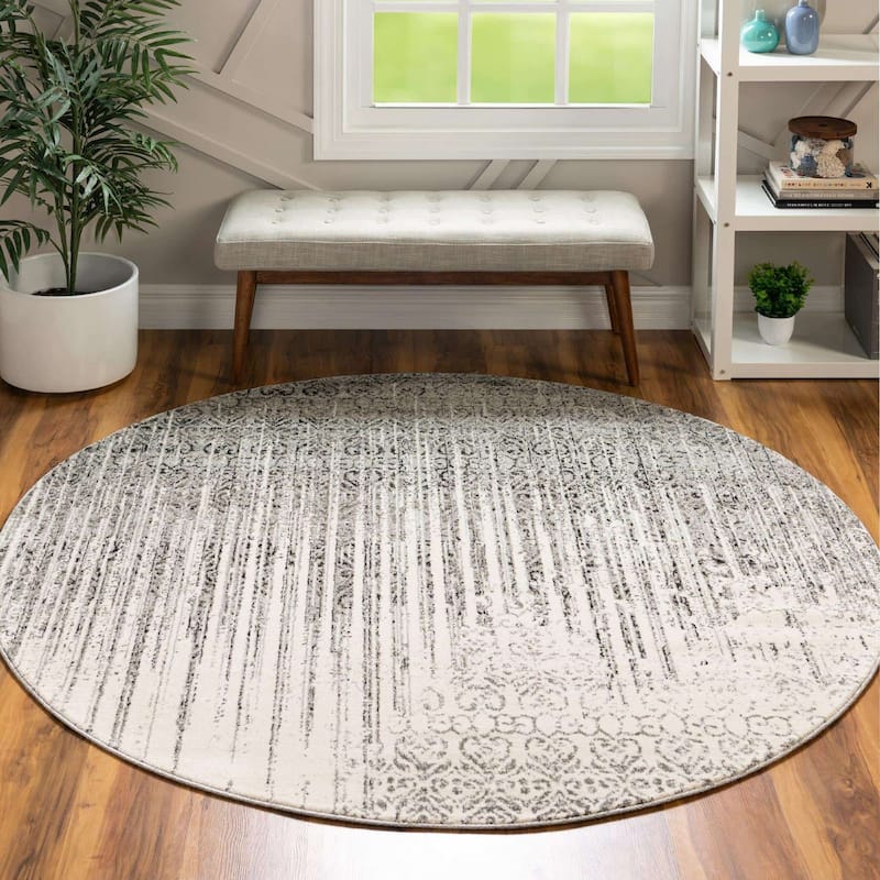 Contemporary Weby Collection Area Rug - 6' Round - Gray