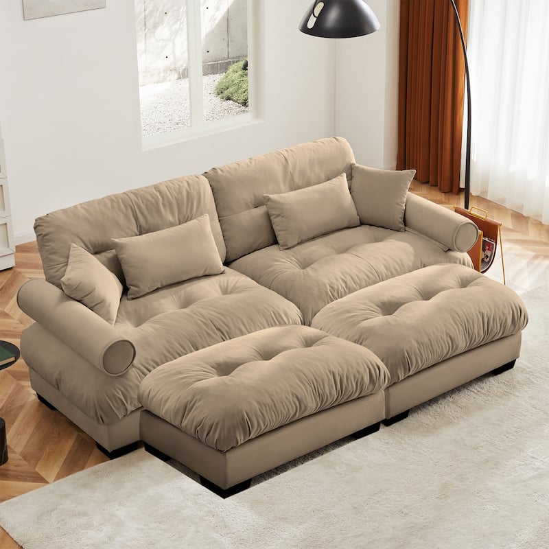 Modern Sectional Couch Comfortable Upholstered Sofa Set with Lumbar Pillow and Throw Pillow for Living Room