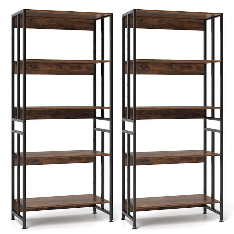 Costway 1/2 PCS 5 Tier Bookshelf 62" Tall Bookcase with Tiltable - 2 PCS