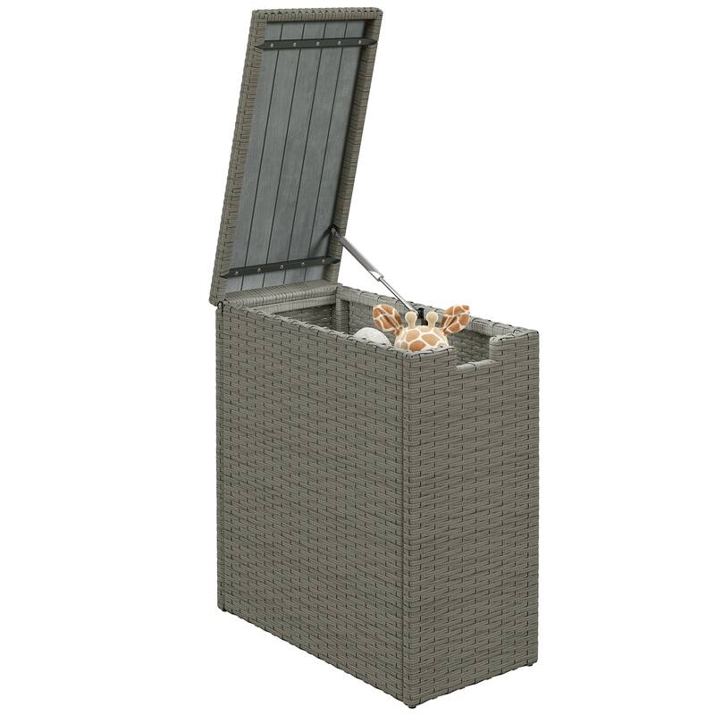 Outsunny 17-Gallon Small Deck Box, UV Resistant Wicker Outdoor Storage Box with Slatted Acacia Wood Top