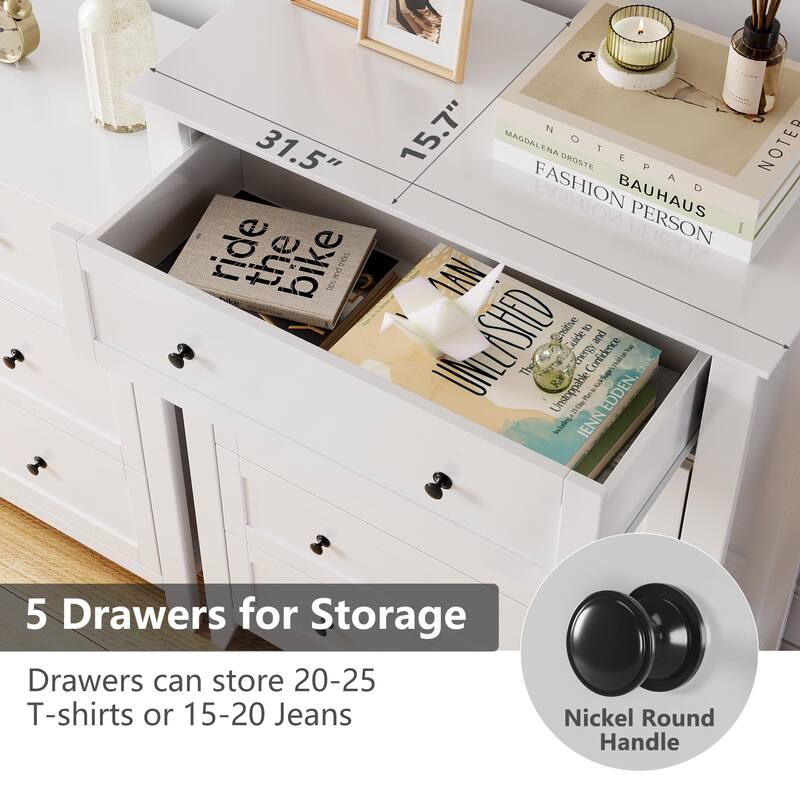 5/6 Drawer Dresser for Bedroom, Dresser with Deep Drawers & Metal Knobs, Modern Wooden Chests of Drawers