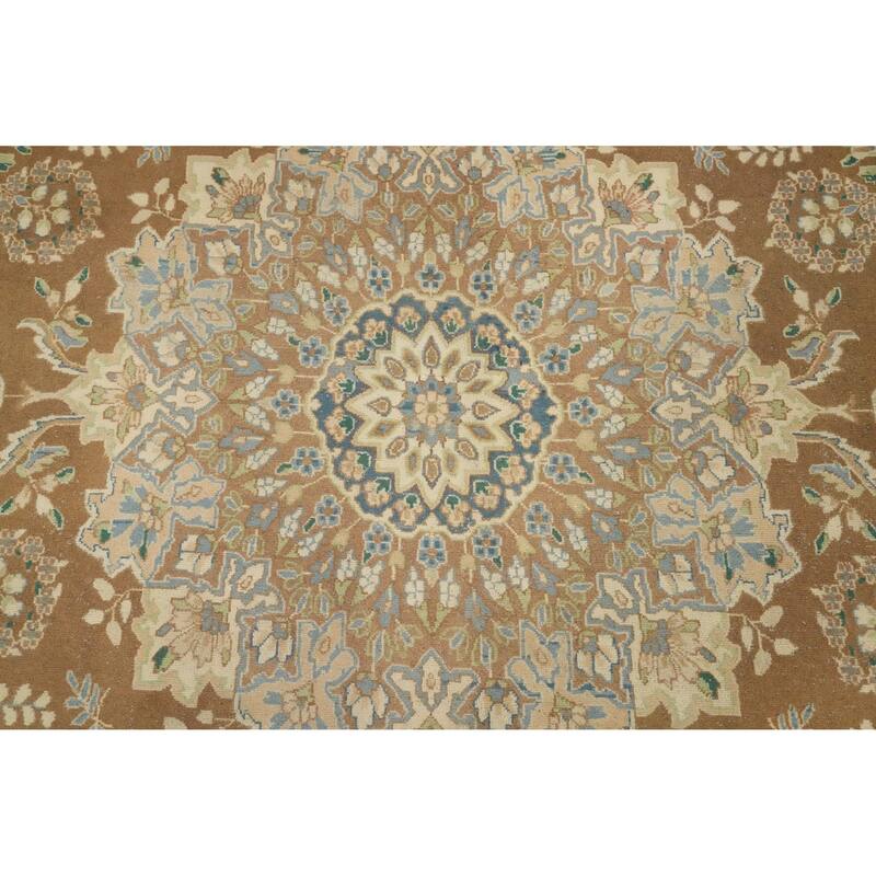 Hand Knotted Oriental 100% Wool Carpet Traditional Floral Brown Kerman Area Rug - 12' 11'' X 9' 6''
