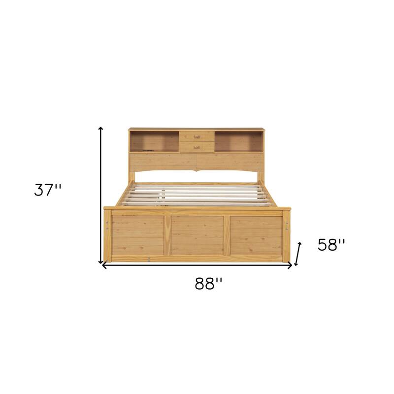 HomeRoots Natural Wood Full Bed Frame With Trundle And Drawers