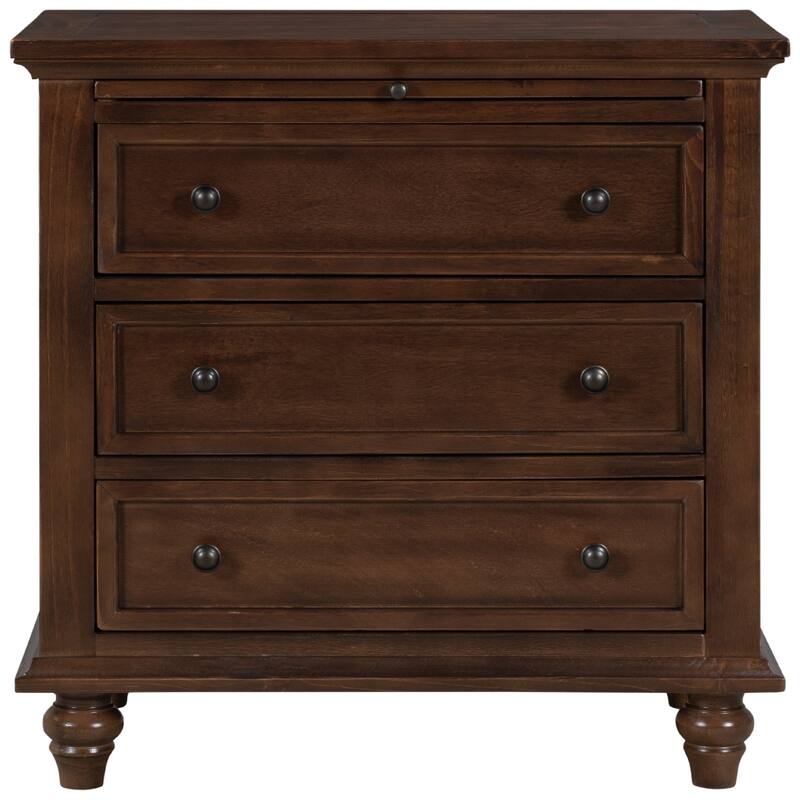 3-Drawer Storage Wood Cabinet, End Table with Pull out Tray - Brown