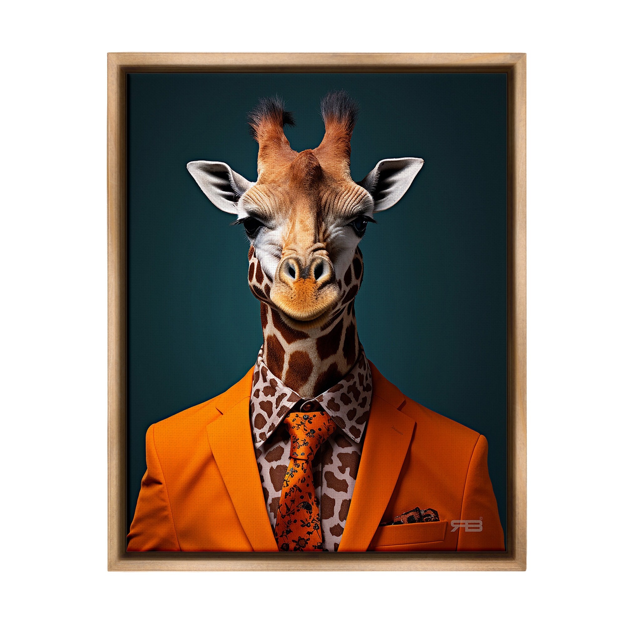Stupell Giraffe in Formal Suit Framed Floater Canvas Wall Art Design By RB