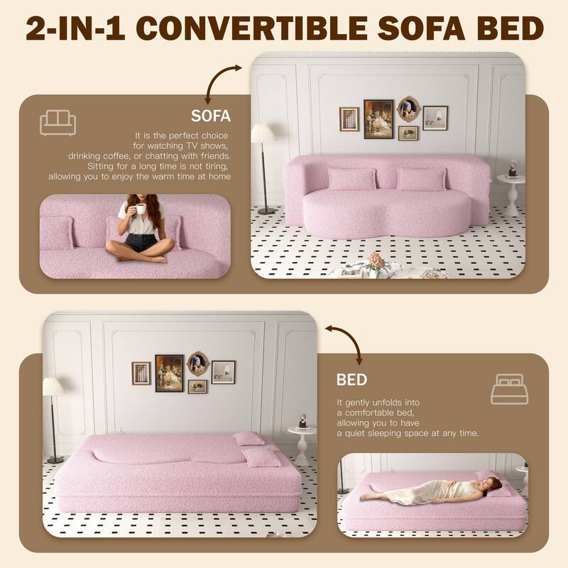 Modern 78.7" Floor Sofa With 2 Pillows For Small Pace Living Room, Convertible Sleeper Sofa Bed