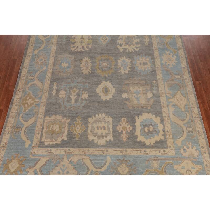 Hand Knotted Oriental 100% Wool Carpet Transitional All-Over Greys & Charcoal Oushak Area Rug - 12' 0'' X 8' 10''