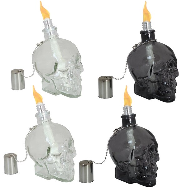 Sunnydaze Grinning Skull Glass Tabletop Torches - Set of 4