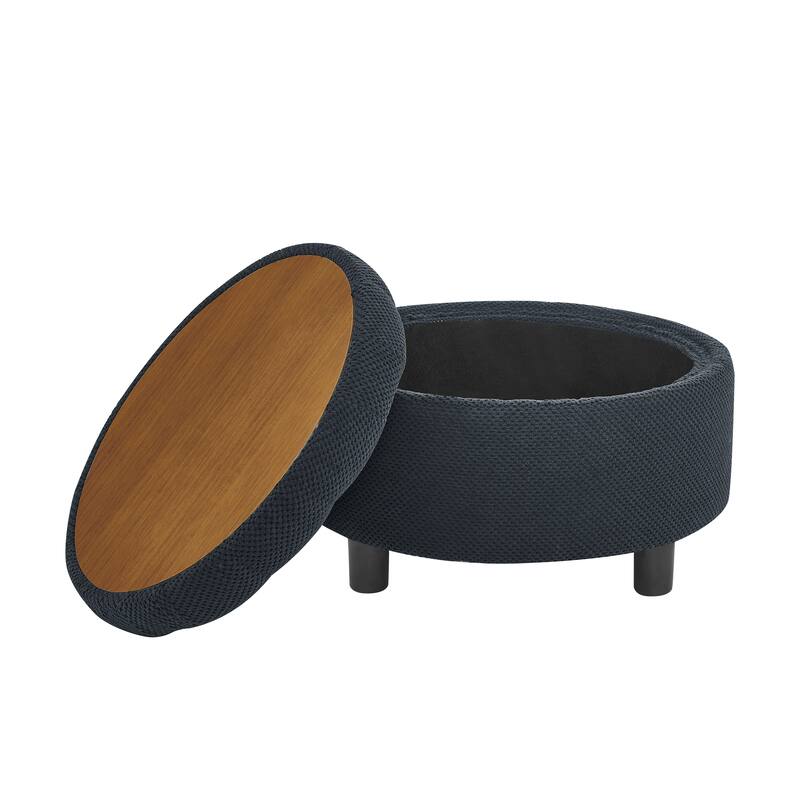 25"Round Storage Ottoman with Tray,ModernTufted Fabric Circle Coffee Table with Storage,Upholstered Ottoman with Removable Top