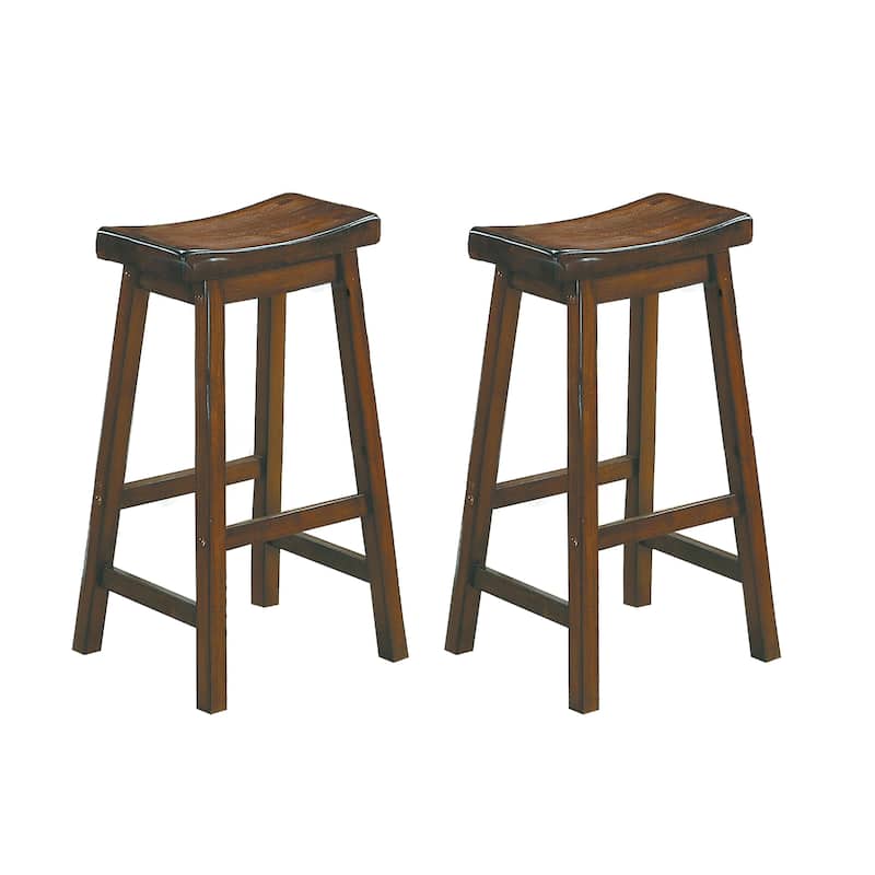 Casual Dining 29-Inch Bar Height Stools 2Pc Set Saddle Seat Solid Wood Oak Finish Home Furniture