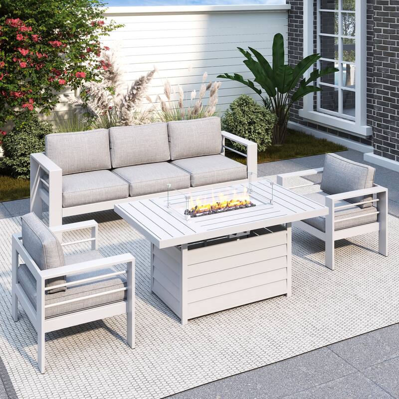 4 Pcs Patio Conversation Set with Propane Firepit
