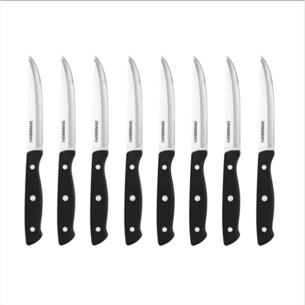 Farberware Stamped Triple Rivet Steak Knife Set, 8-Piece (Black) - Black