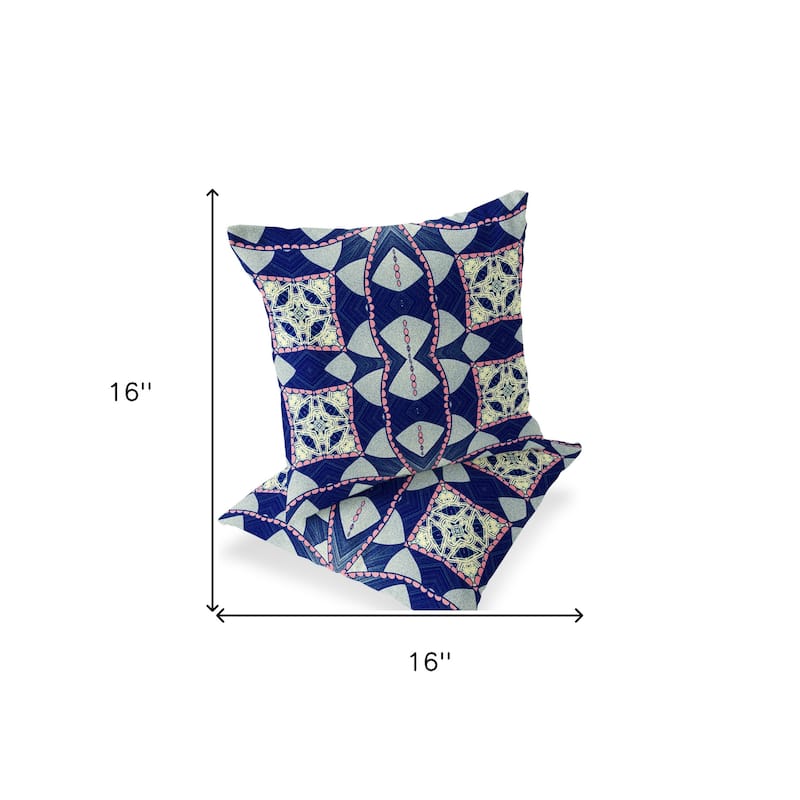 HomeRoots Set of Two 16" X 16" Blue and Pink Blown Seam Eclectic Indoor Outdoor Throw Pillow - 16.00' X '16.00' X '5.00