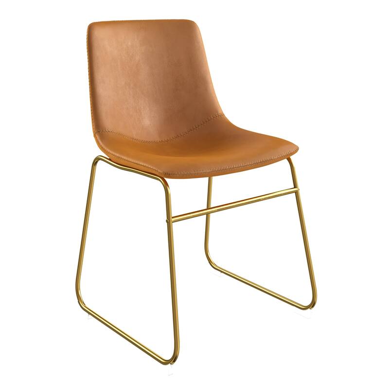 Petra Vegan Leather Side Chairs with Gold Legs (Set of 2) - Light Brown / Gold Legs