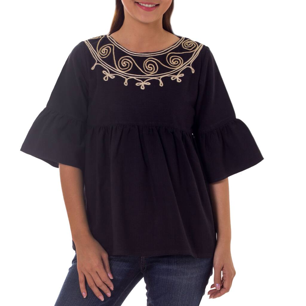 Handmade Women's Cotton Licorice Chic Blouse (Thailand)