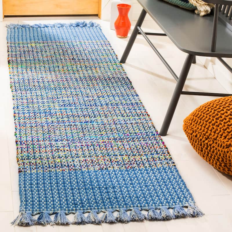 SAFAVIEH Handmade Flatweave Montauk Bylgja Casual Cotton Rug - 2'3" x 8' Runner - Blue/Multi