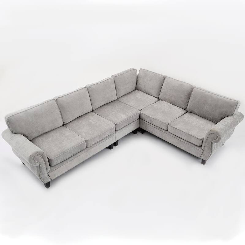 109.5" Chenille L-Shaped Corner Sectional Sofa with Rolled Armrest