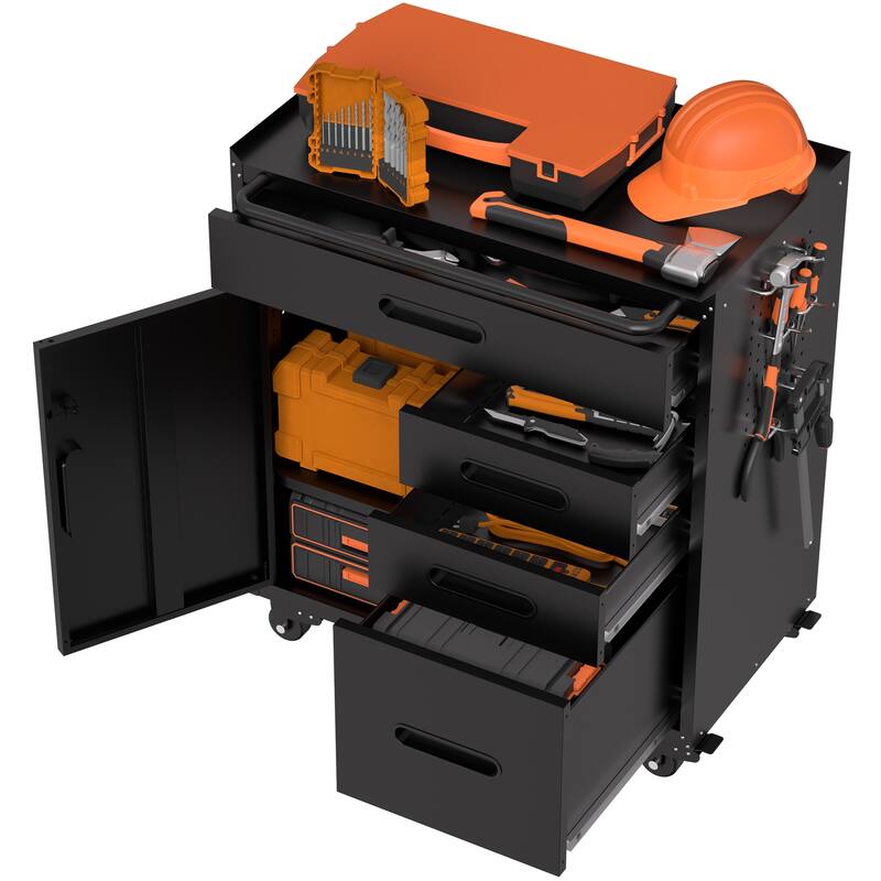 34.3" Mobile Tool Storage Cabinet - Garage Organizer with Lockable Compartment & 4 Drawers, Rolling Steel Chest