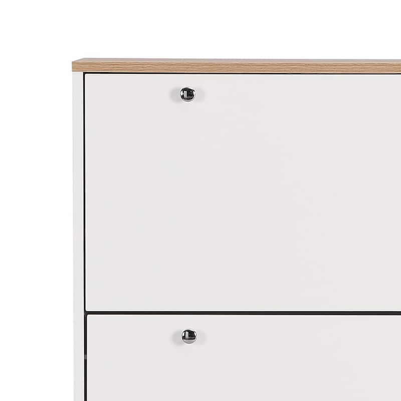 Minimalist Shoe Storage Cabinet with Wood Grain Finished Top Panel