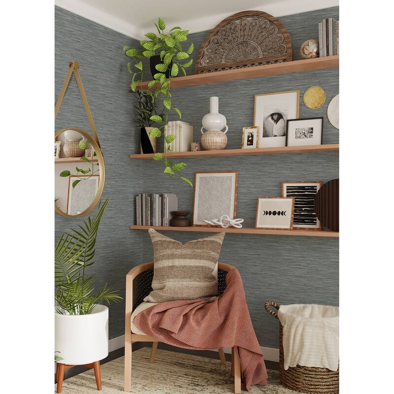 NuWallpaper Faux Grassweave Blue Peel and Stick Wallpaper