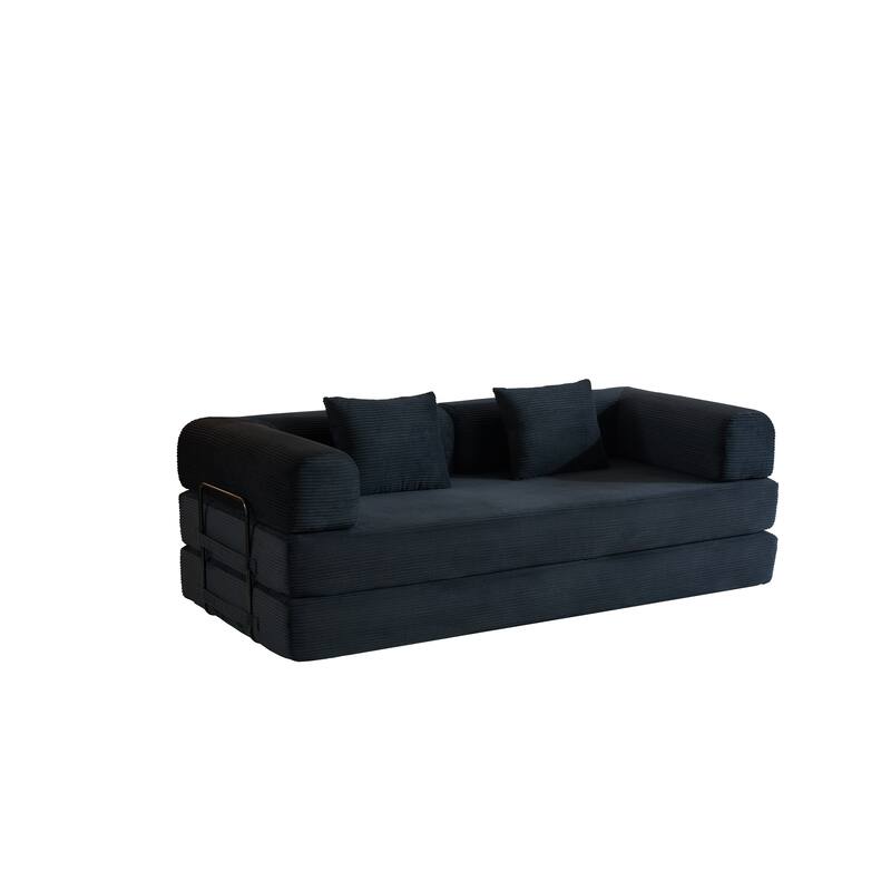 Convertible Sleeper Sofa Bed with Pillow, Corduroy Folding Mattress Couch with Fixed-Shape Frame, Floor Lounge Loveseat Sofa