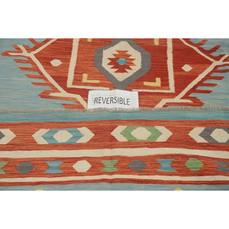 Hand Woven Oriental 100% Wool Carpet Southwestern Tribal Navy Blue & Blues Kilim Area Rug - 13' 4'' X 9' 11''