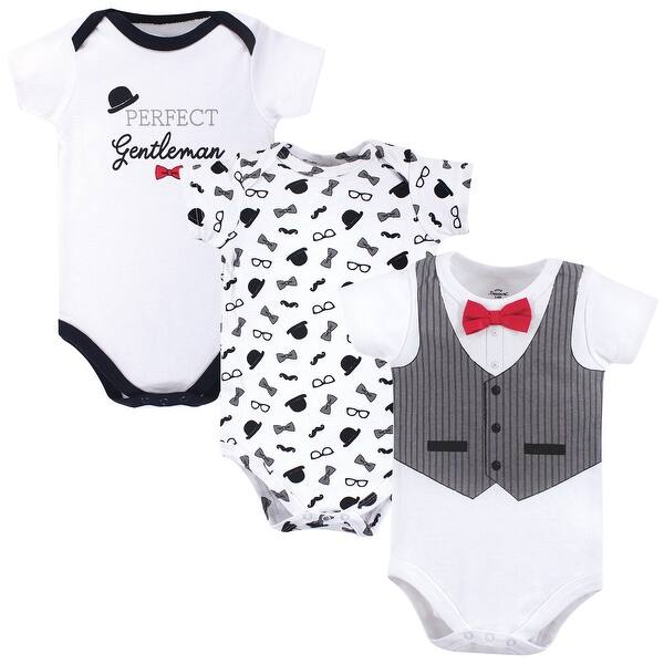 slide 1 of 1, Little Treasure Baby Boy Cotton Bodysuits 3pk, Gentleman 0-3 Months - Gentleman