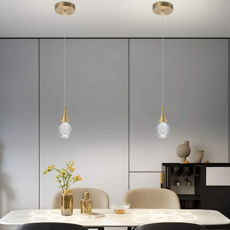 Starsky 1-Light LED 4500K Teardrop Crystal Small Pendant - Gold