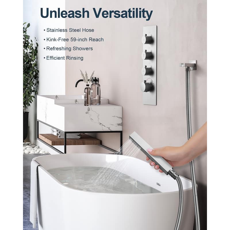 GRANDJOY LUXURY Shower Faucet System 20" Ceiling Mount LED Rainfall Shower Faucet with 6 Body Jets Handheld Spray with Hose