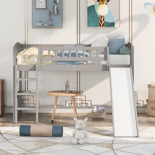 Grey Twin size Loft Bed with Slide and Ladder - Bed Bath & Beyond ...