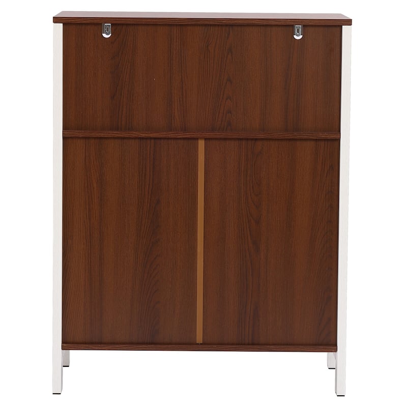 White and Brown Wood 2-Door Bathroom Storage Cabinet - 30.25" H x 23.63" W x 12.4" D
