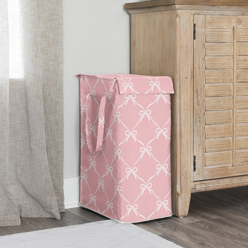 Sweet Jojo Designs Pink Bows Girl Foldable Laundry Hamper with Handles - Coquette Shabby Chic Vintage, Ballerina, Dancer, Ballet