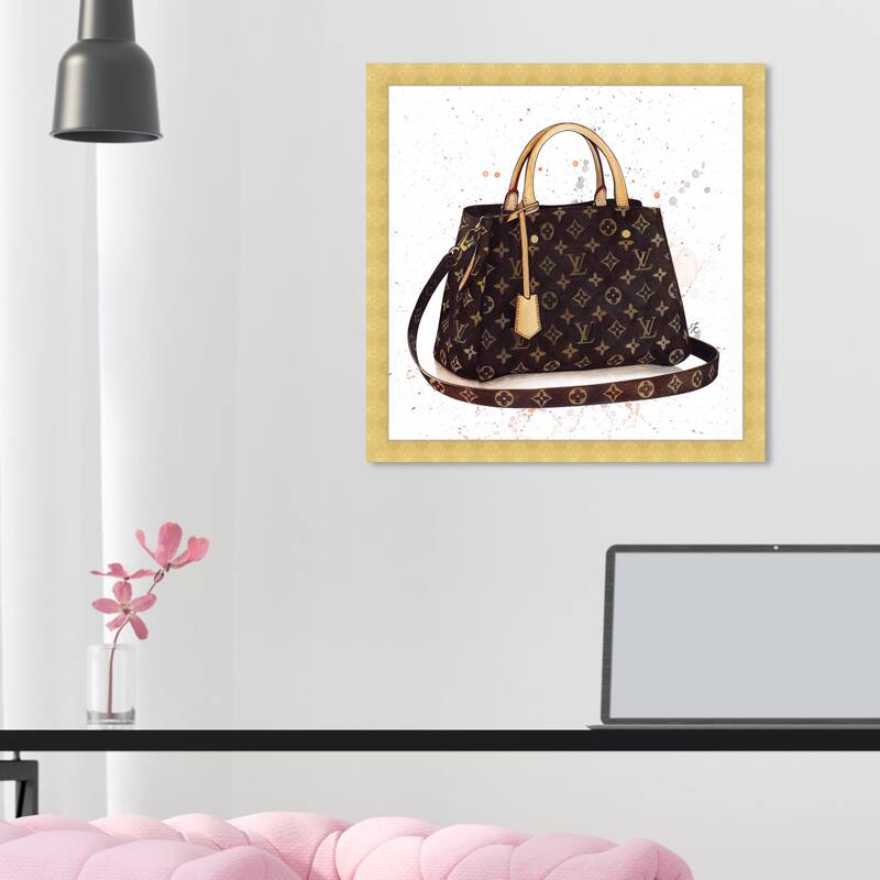Oliver Gal 'Doll Memories -Details Bag' Fashion and Glam Framed Wall Art Prints Handbags - Brown, Brown - 16 x 16 - Gold
