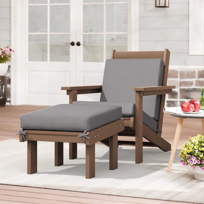 Outdoor Patio HDPE Chair Set with a Movable Ottoman & Removable Cushions