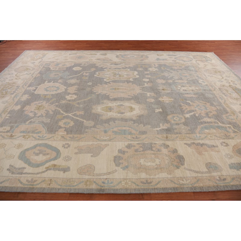 Hand Knotted Oriental 100% Wool Carpet Transitional All-Over Greys & Charcoal Oushak Area Rug - 13' 10'' X 10' 2''