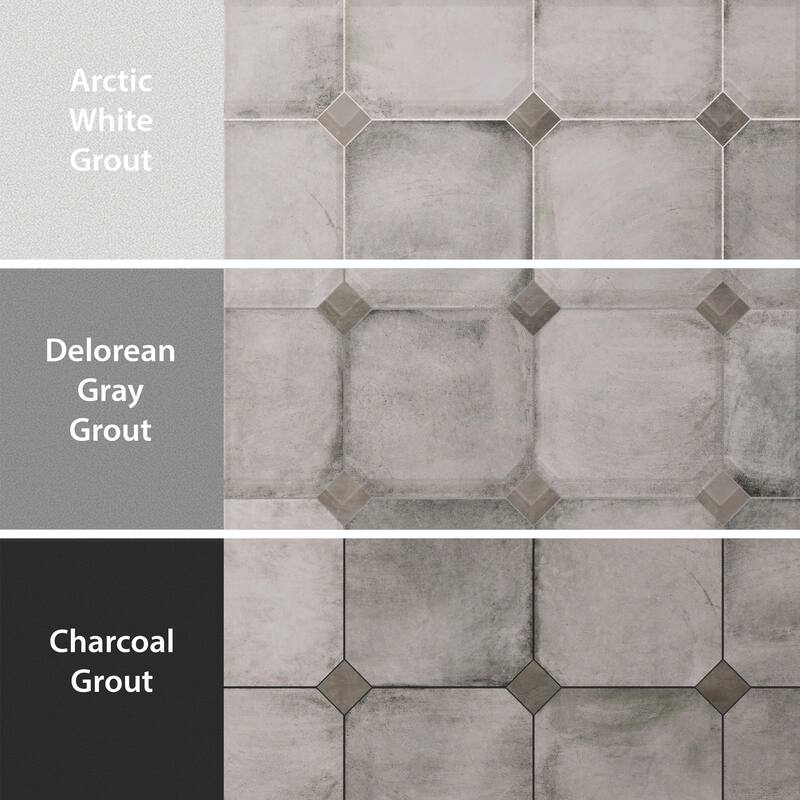 Merola Tile Laverton Octagon Gris with Taco Gris 7-7/8" x 7-7/8" Porcelain Floor and Wall Tile