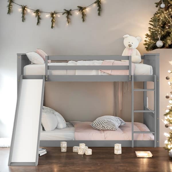 slide 2 of 10, Full over Full Bunk Bed with Slide and Ladder Grey