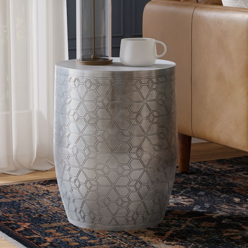 WYNDENHALL Jean 15" Wide Tribal Pattern Metal Accent Table & Assembled - 15"w x 15" d x 20" h - Silver