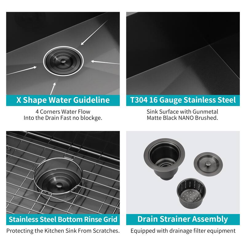 Black Stainless Steel Single Bowl Undermount Kitchen Sink