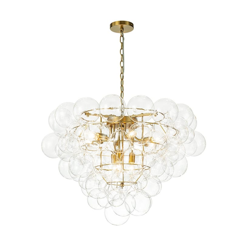 Brass Dreamy 9-Light Cluster Clear Glass Globe Bubble Chandelier