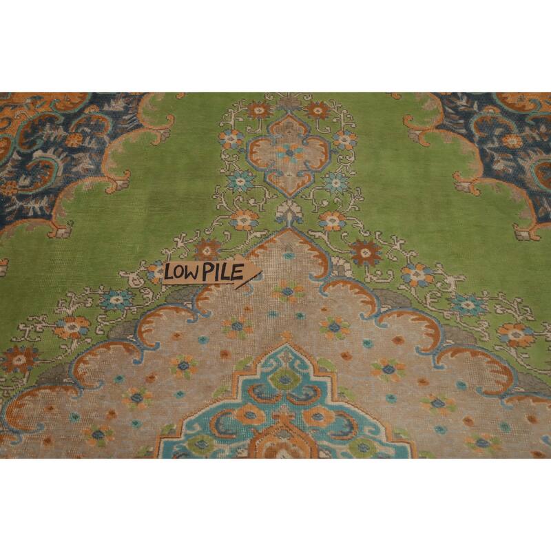 Hand Knotted Oriental 100% Wool Carpet Traditional Floral Green Tabriz Area Rug - 12' 4'' X 9' 8''