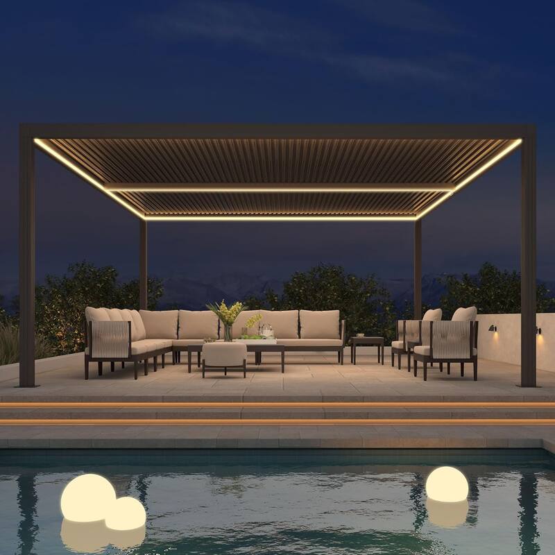PURPLE LEAF Bronze Louvered Pergola with Adjustable Roof for Deck Backyard Garden Hardtop Gazebo