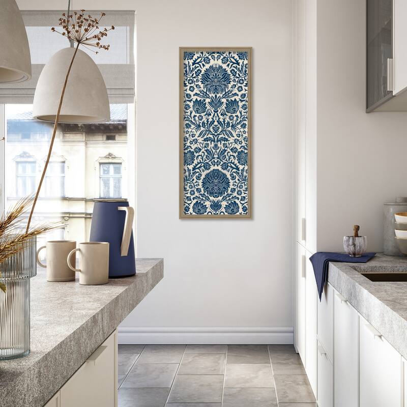 Amanti Art Framed Fabric Pinboard Baroque Tapestry in Navy I by Vision Studio Printed Bulletin Board - Board Size 16 x 40