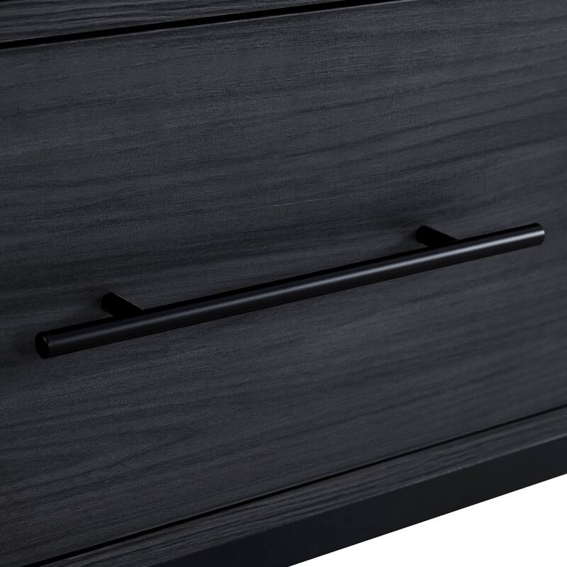 60" Tall Farmhouse Display Cabinet with Glass Doors, LED Lighting, Adjustable Shelves and 2 Drawers