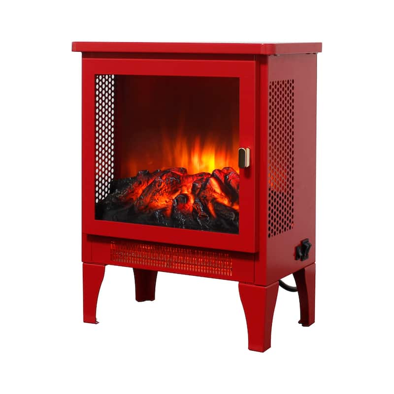 17 inch Freestanding Electric Fireplace Stove heater with 3D Flame effect,Classic Red - Red