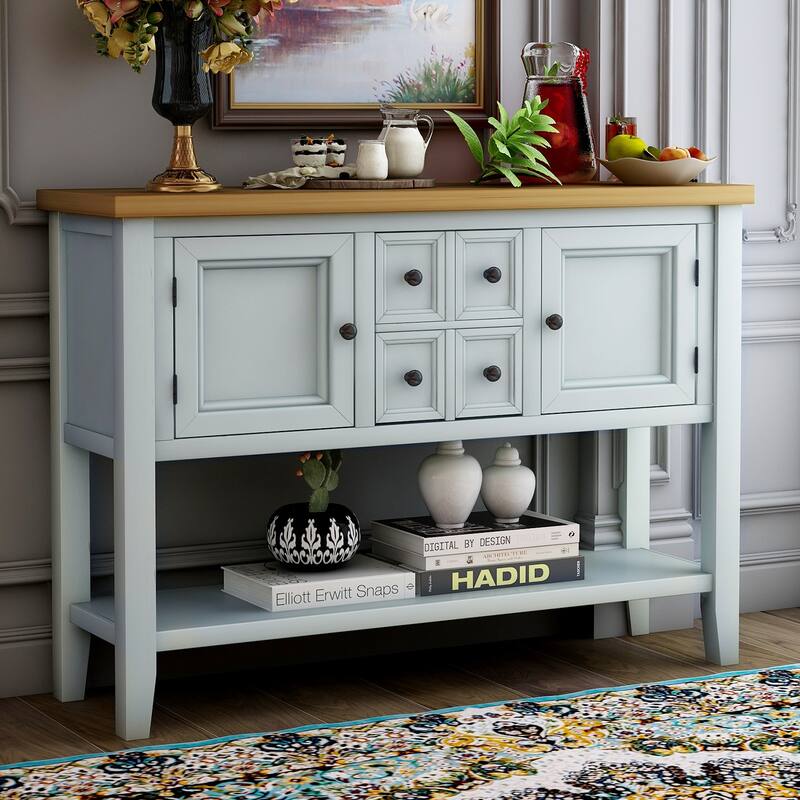 Buffet Table, Sideboard Table with Bottom Shelf, Console Table Dining Room Server, Buffet Cabinet Entry Sofa Table - Lime White