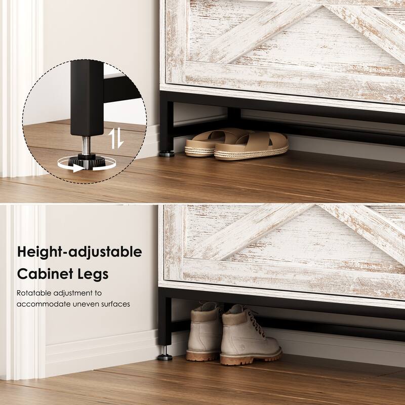 Shoe Cabinet with 2 Flip Drawers & Adjustable Shelves, Large Capacity Storage Cabinet, Shoe Rack with Metal Legs