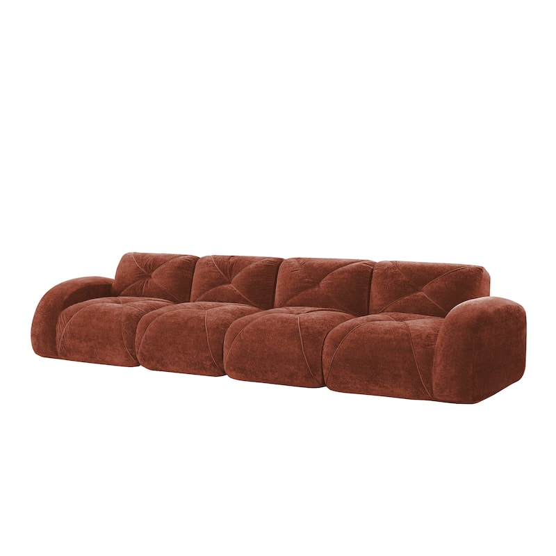 Roomfitters 114 Inch Modular Floor Sofa, Fluffy Plush Sectional with Ottoman, Chocolate