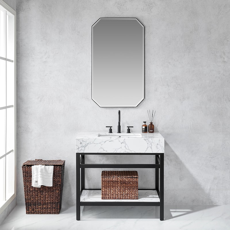 Sabadell Octagon Stainless Steel Framed Wall Mirror