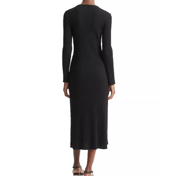 vince ribbed sweater dress VINCE Women's Solid Black Ribbed Knit Sweater Dress